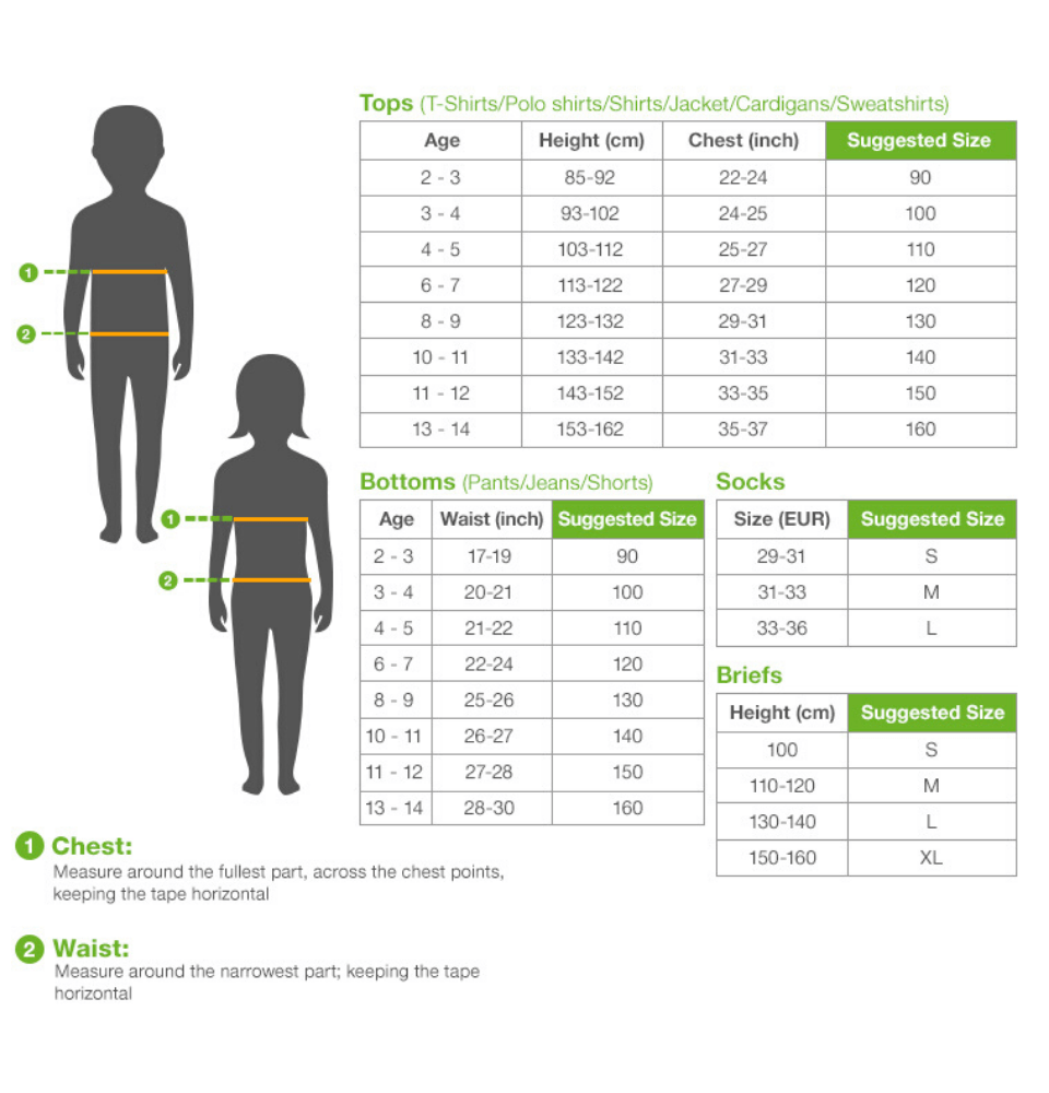 Size Chart Bossini Singapore