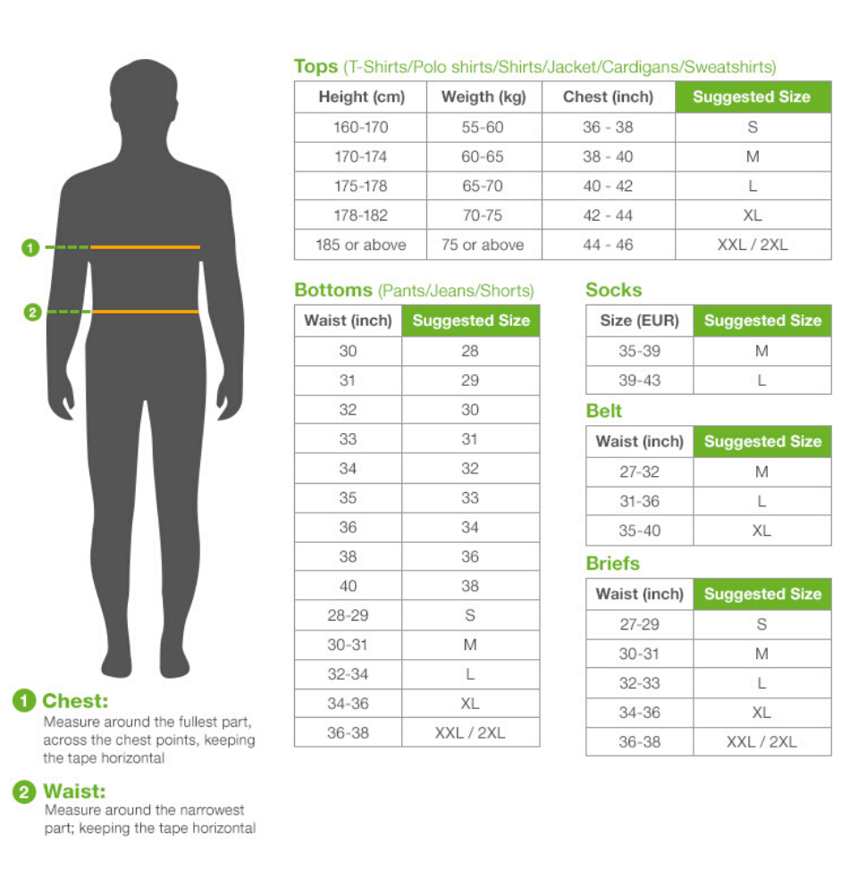 men shirt size chart
