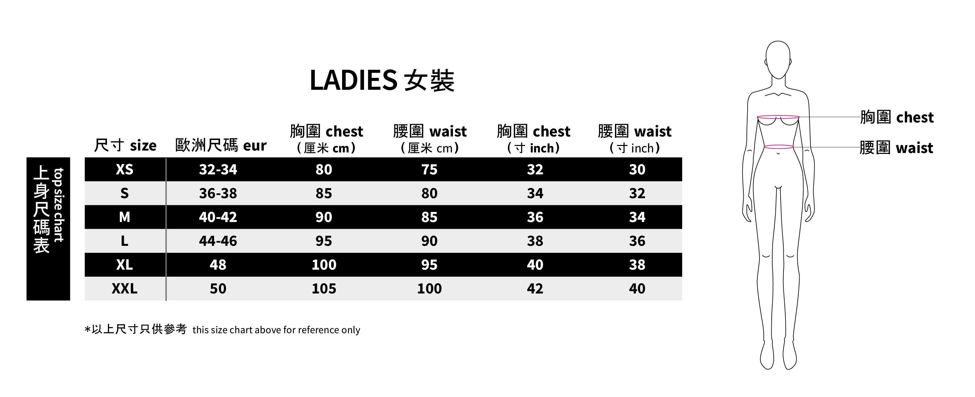 Womens Pants & Shorts Size Chart